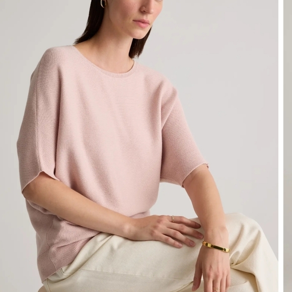 🌸 Quince Lightweight Cotton Cashmere Link-Stitch Dolman Sweater Sugar Stone Med - Picture 5 of 13